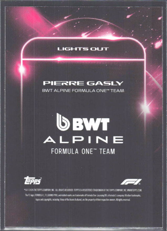 2026 Topps Formula 1 Lights Out Lights Out Pierre Gasly - baksida