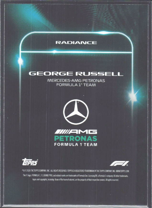 2026 Topps Formula 1 Lights Out Radiance George Russell - baksida