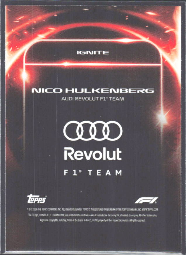 2026 Topps Formula 1 Lights Out Ignite Nico Hülkenberg - baksida