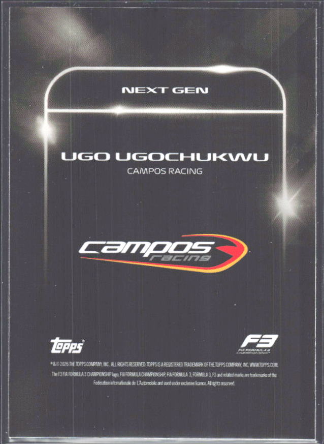 2026 Topps Formula 1 Lights Out Next Gen Ugo Ugochukwu - baksida