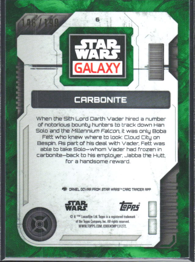 2026 Topps Star Wars Chrome Galaxy #6 Carbonite Green Kaleidoscope Refractor 106/199 - baksida