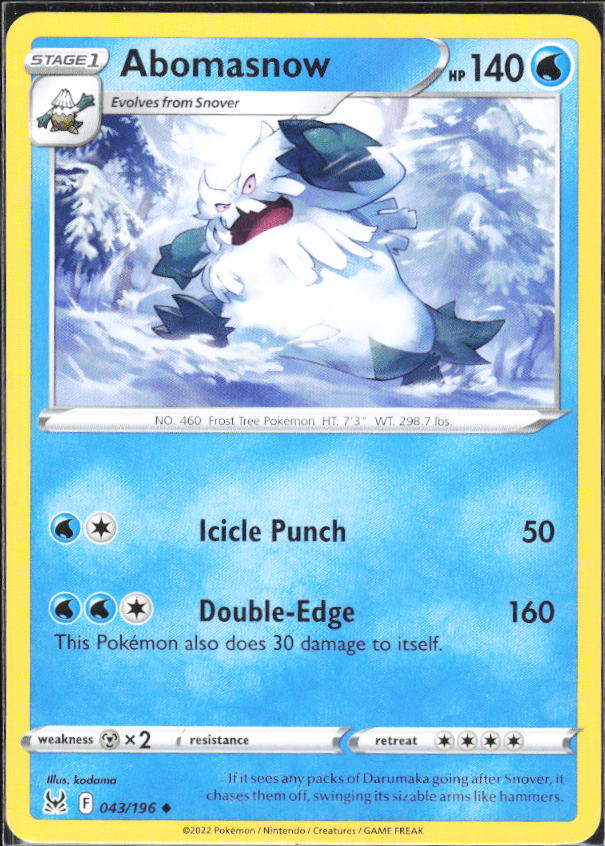 2022 Pokémon Sword & Shield: Lost Origin #043/196 Abomasnow - framsida