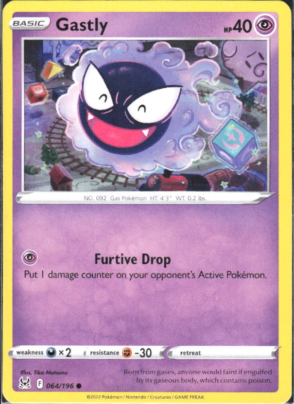 2022 Pokémon Sword & Shield: Lost Origin #064/196 Gastly - framsida
