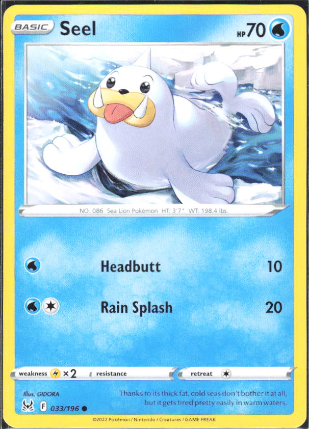 2022 Pokémon Sword & Shield: Lost Origin #033/196 Seel - framsida