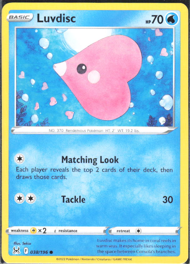 2022 Pokémon Sword & Shield: Lost Origin #038/196 Luvdisc - framsida