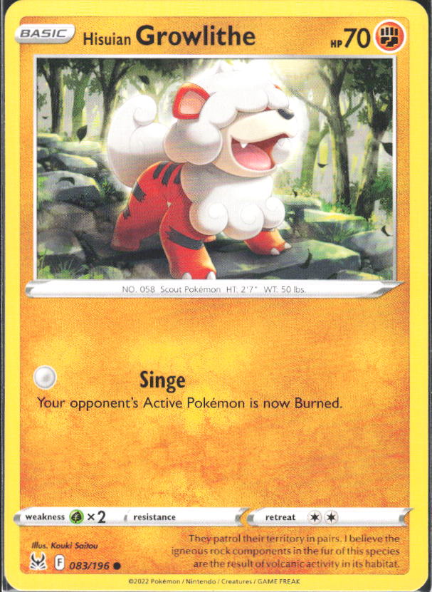2022 Pokémon Sword & Shield: Lost Origin #083/196 Hisuian Growlithe - framsida