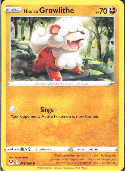 2022 Pokémon Sword & Shield: Lost Origin #083/196 Hisuian Growlithe - framsida