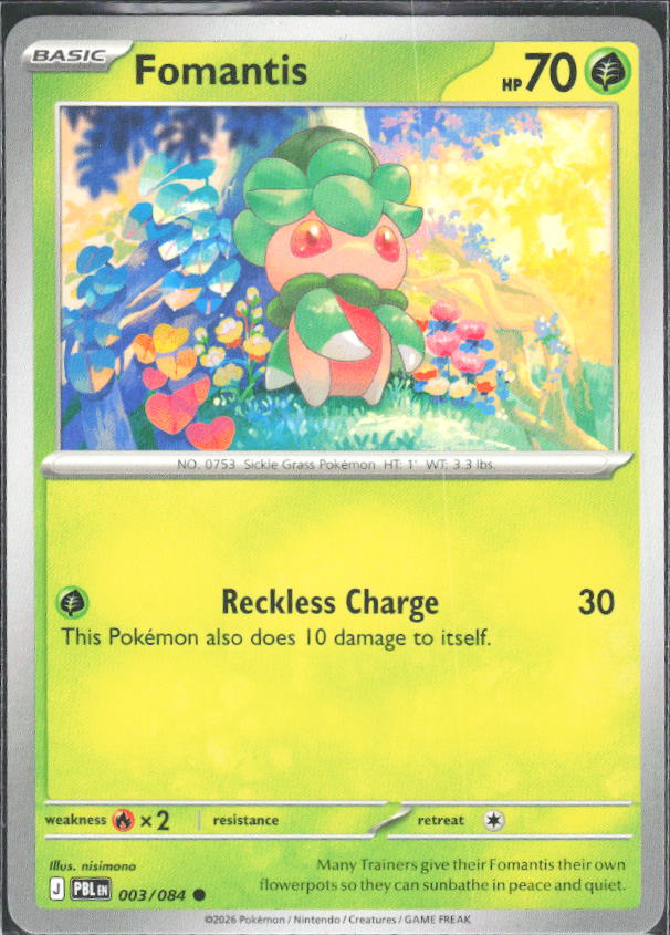 2026 Pokémon Pitch Black #003/084 Fomantis - framsida