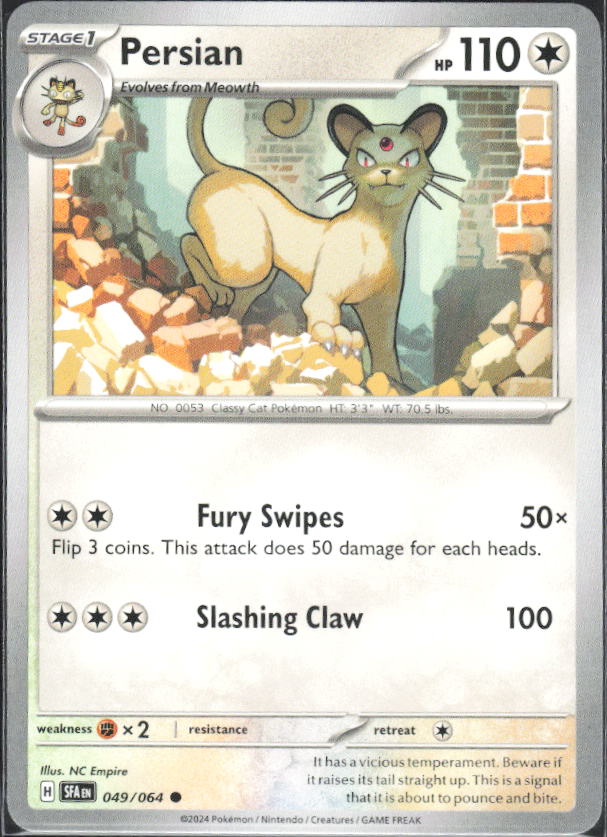 2024 Pokémon Scarlet & Violet: Shrouded Fable #049/064 Persian - framsida