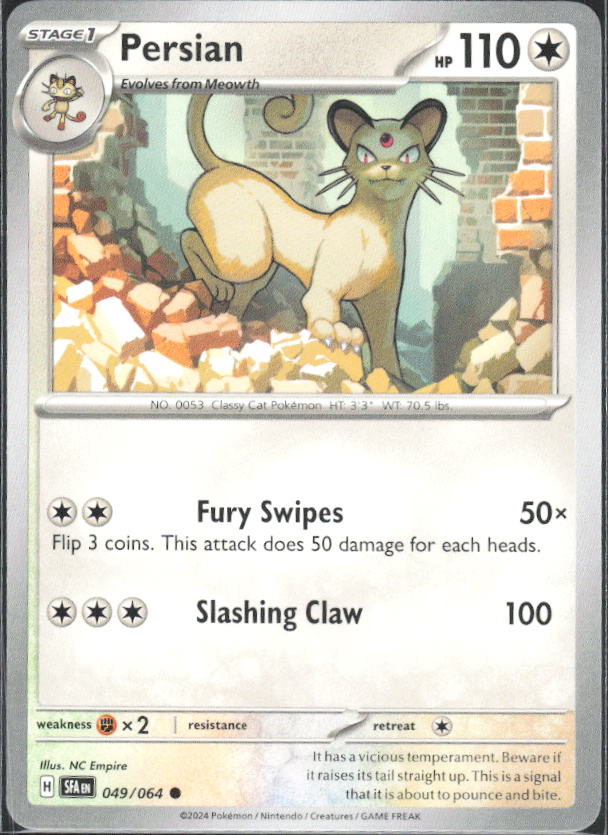 2024 Pokémon Scarlet & Violet: Shrouded Fable #049/064 Persian - framsida