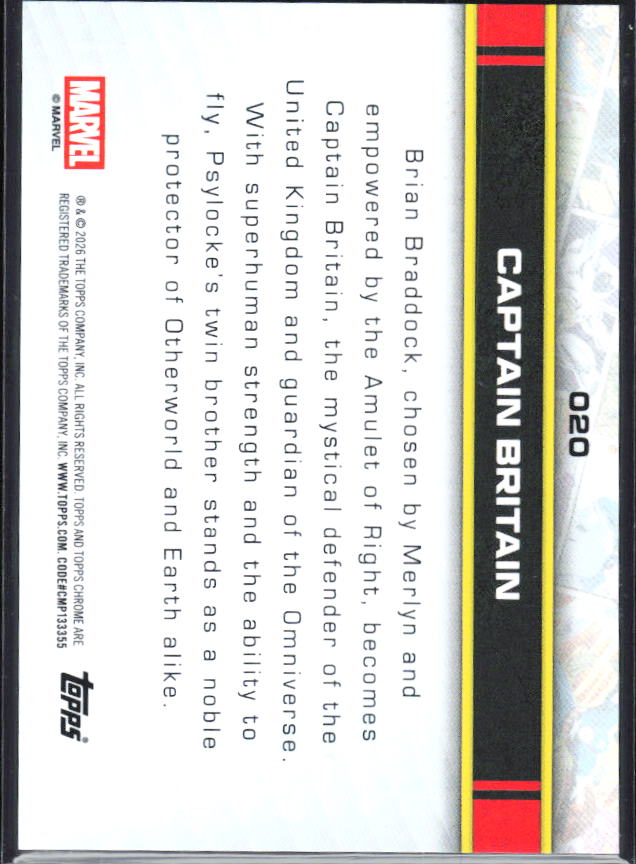 2026 Topps Chrome Marvel Comics #20 Captain Britain baksida