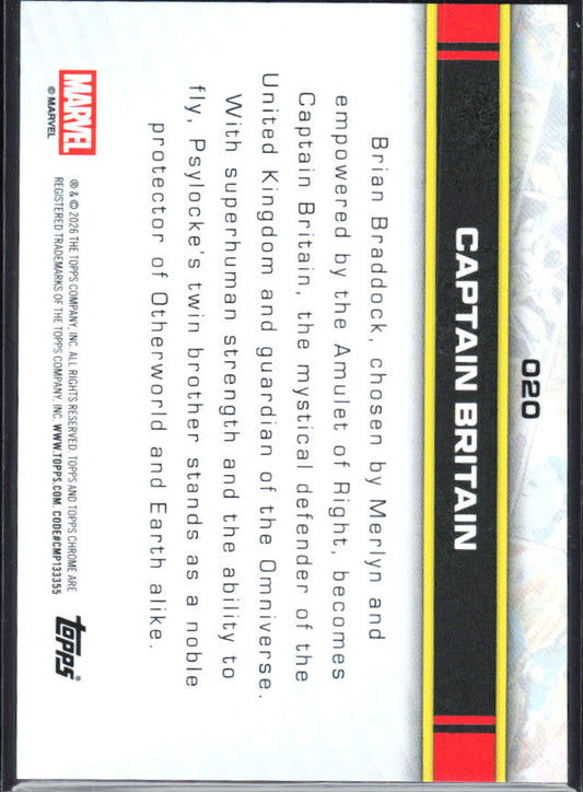 2026 Topps Chrome Marvel Comics #20 Captain Britain baksida
