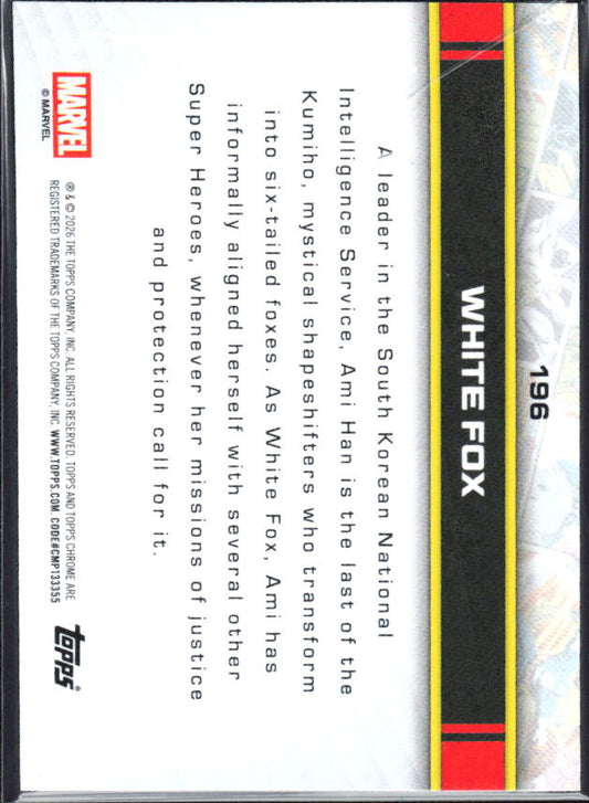 2026 Topps Chrome Marvel Comics #196 White Fox baksida