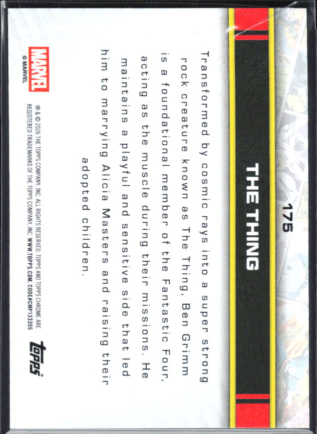 2026 Topps Chrome Marvel Comics #175 The Thing baksida