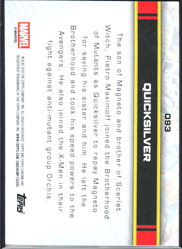 2026 Topps Chrome Marvel Comics #93 Quicksilver baksida