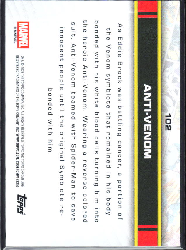 2026 Topps Chrome Marvel Comics #102 Anti-Venom baksida