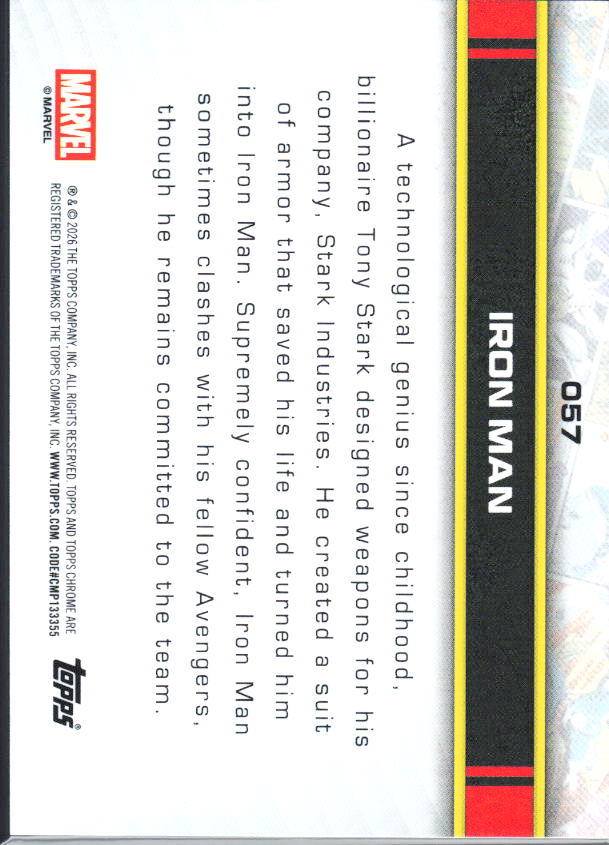 2026 Topps Chrome Marvel Comics #57 Iron Man baksida
