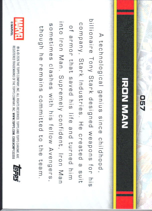 2026 Topps Chrome Marvel Comics #57 Iron Man baksida