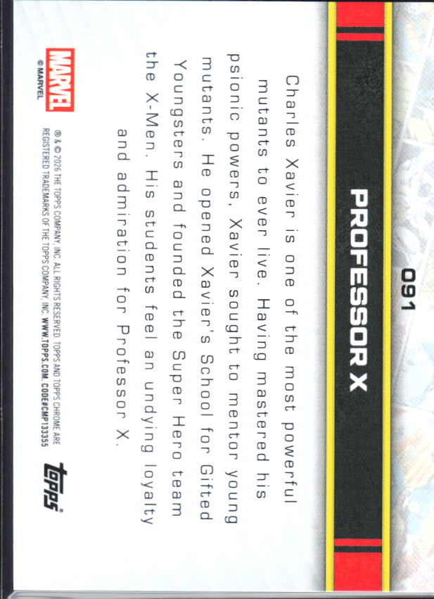 2026 Topps Chrome Marvel Comics #91 Professor X baksida