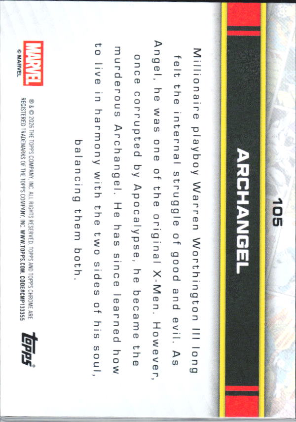 2026 Topps Chrome Marvel Comics #105 Archangel baksida