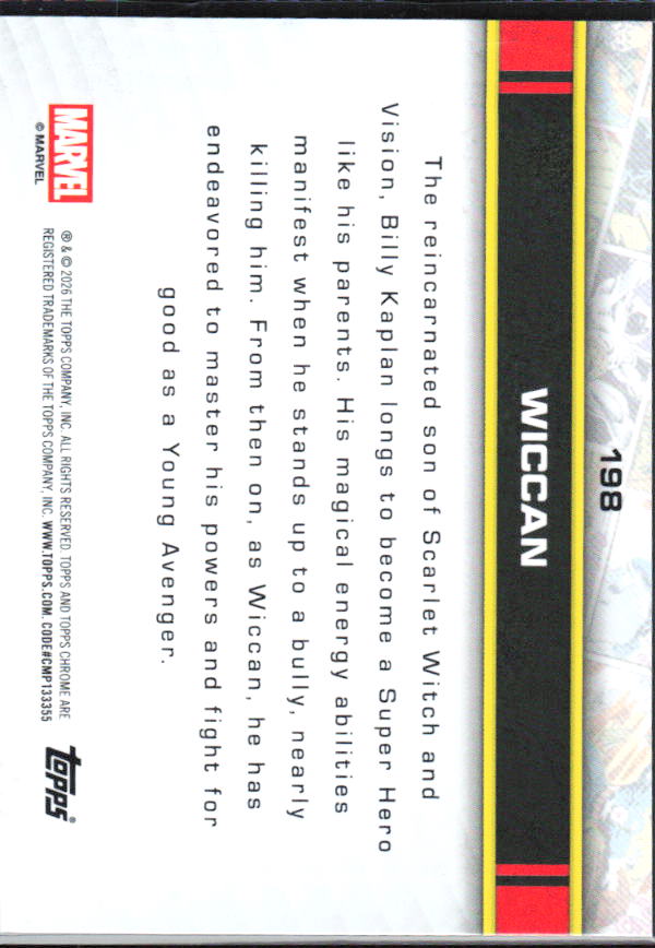 2026 Topps Chrome Marvel Comics #198 Wiccan baksida