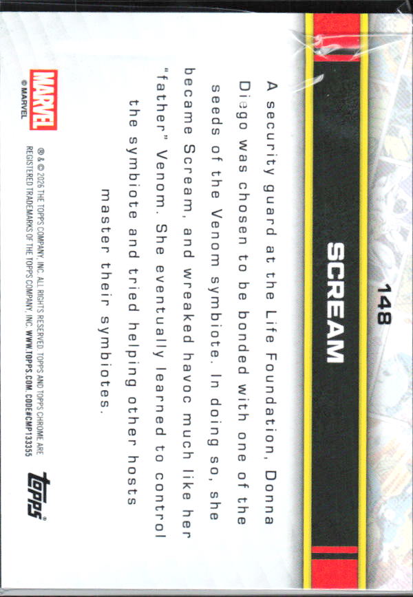 2026 Topps Chrome Marvel Comics #148 Scream baksida
