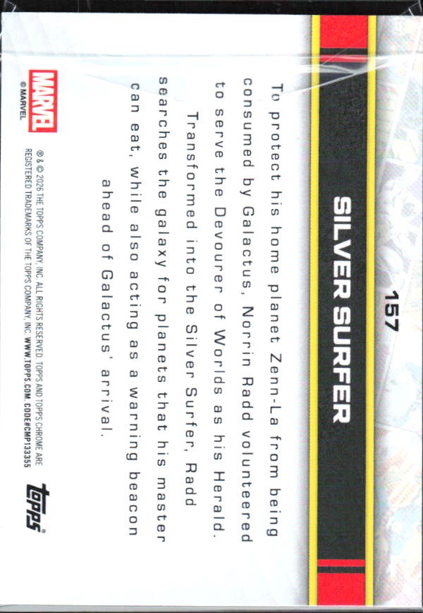 2026 Topps Chrome Marvel Comics #157 Silver Surfer baksida