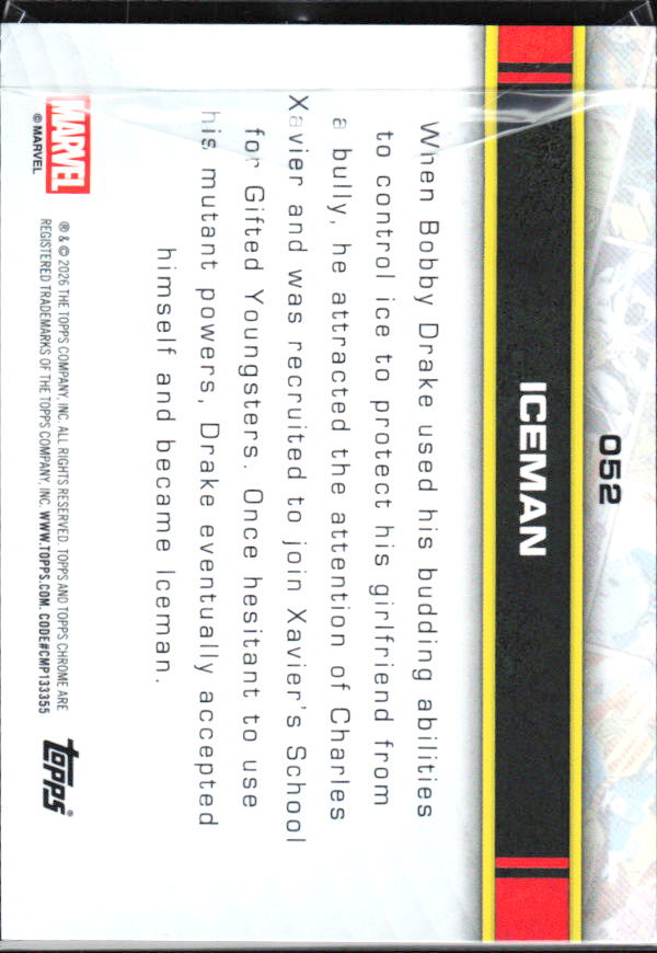2026 Topps Chrome Marvel Comics #52 Iceman baksida