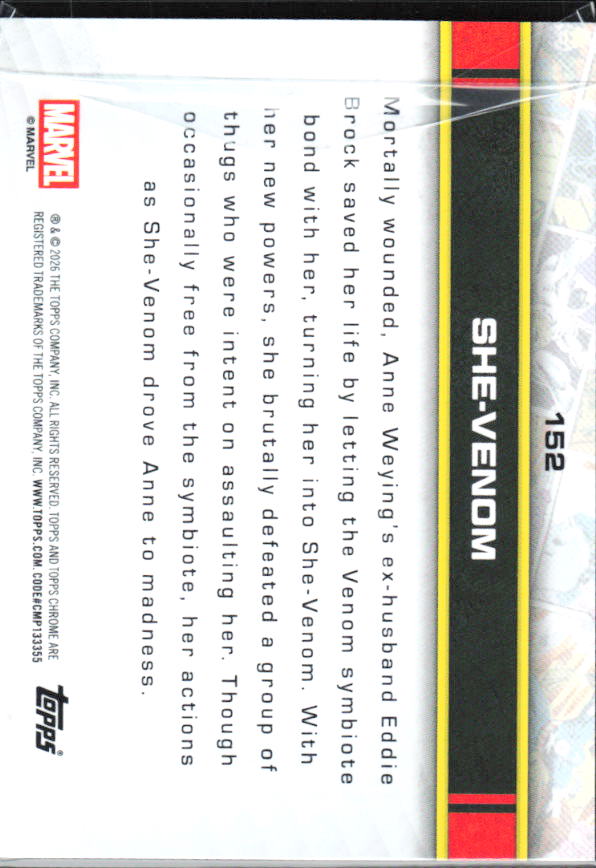 2026 Topps Chrome Marvel Comics #152 She-Venom baksida