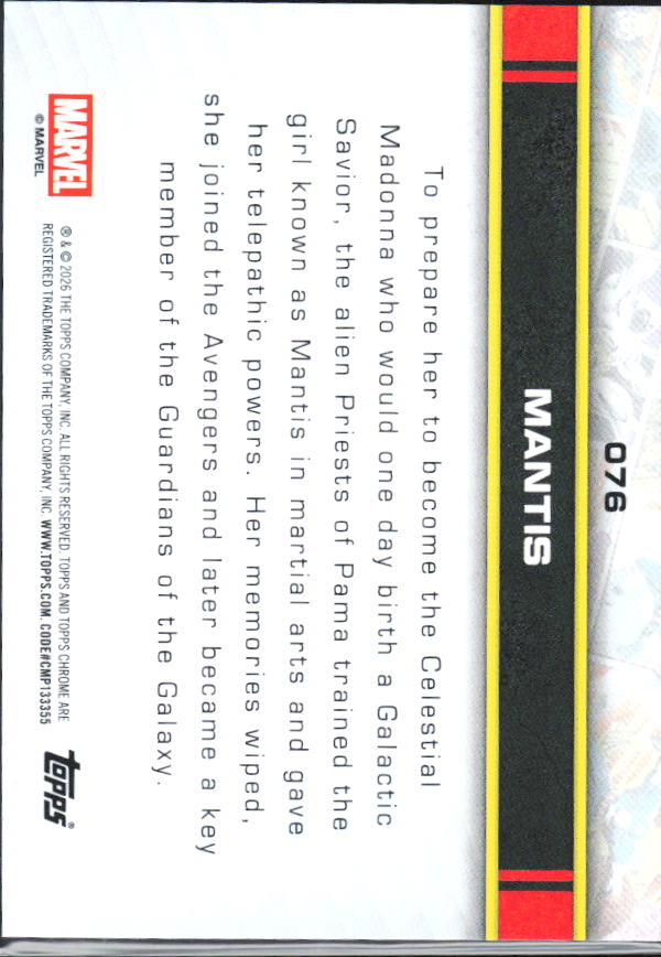 2026 Topps Chrome Marvel Comics #76 Mantis baksida