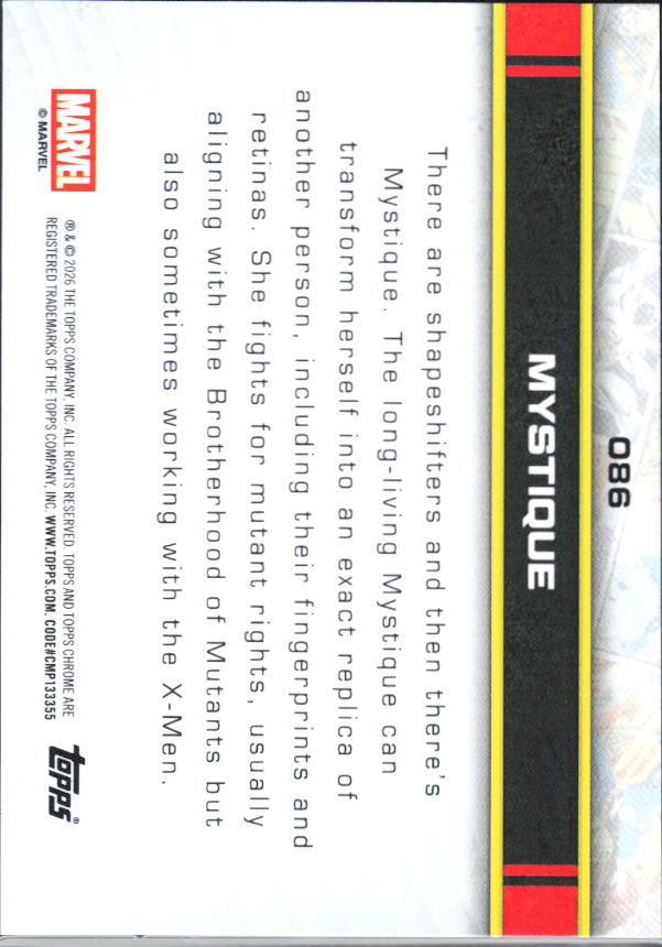 2026 Topps Chrome Marvel Comics #86 Mystique baksida