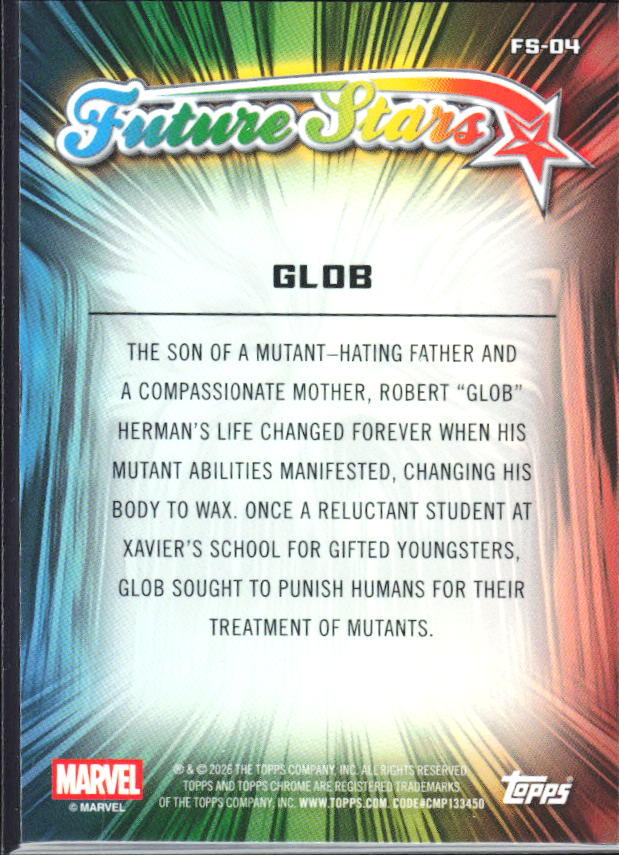 2026 Topps Chrome Marvel Comics #FS-04 Glob – Future Stars baksida