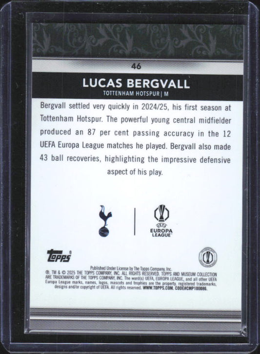 2024-25 Topps Museum Collection UEFA Lucas Bergvall RC #46 baksida