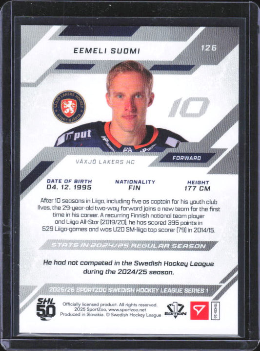 2025-26 SportZoo SHL Series 1 Eemeli Suomi Scarlet Red #17/20 baksida