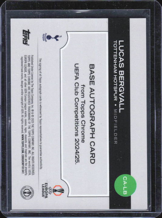 2024-25 Topps Chrome UEFA Lucas Bergvall Base Autograph CA-LB baksida