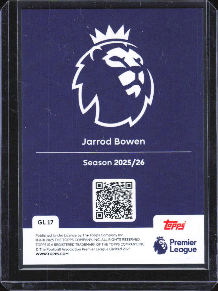 2025-26 Topps Premier League Gold Lion Jarrod Bowen GL17 baksida