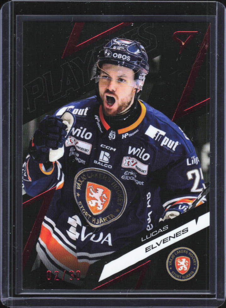 2025-26 SportZoo SHL Playoffs Lucas Elvenes Fire Red #51 02/30 framsida