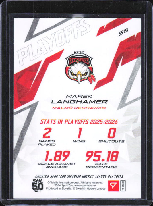 2025-26 SportZoo SHL Playoffs Marek Langhamer Azure Blue #55 55/60 baksida