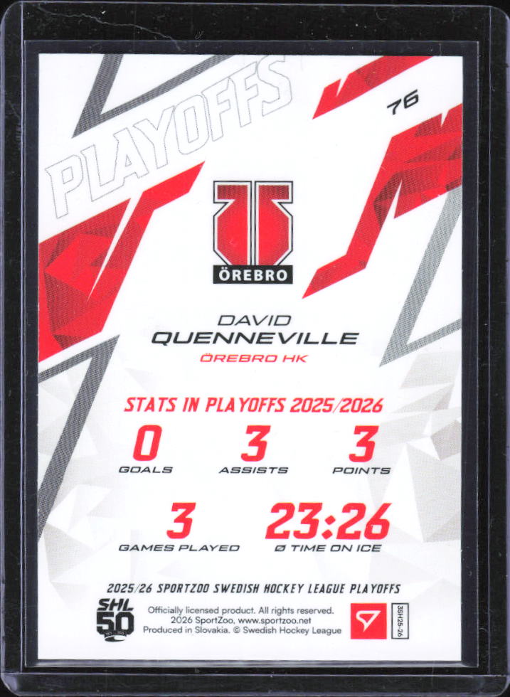 2025-26 SportZoo SHL Playoffs David Quenneville Azure Blue #78 41/60 baksida
