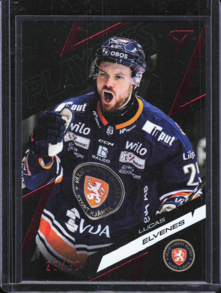 2025-26 SportZoo SHL Playoffs Lucas Elvenes Fire Red #51 28/30 framsida
