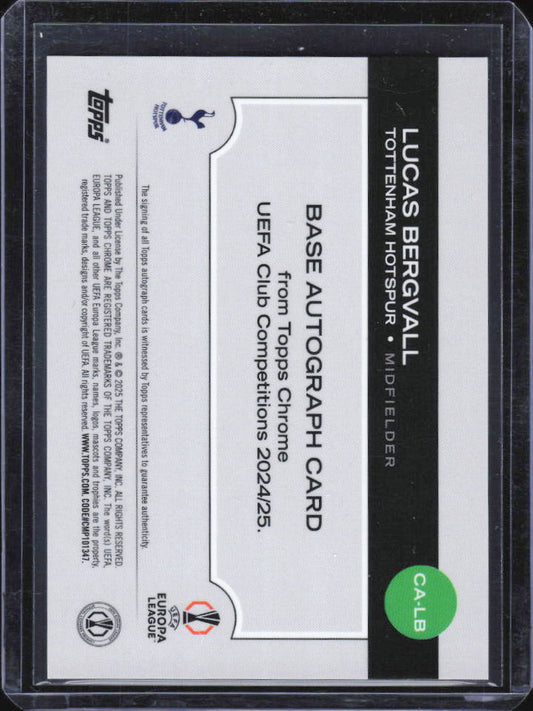 2024-25 Topps Chrome UEFA Lucas Bergvall Base Autograph CA-LB baksida