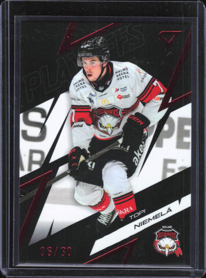 2025-26 SportZoo SHL Playoffs Topi Niemelä Fire Red #57 25/30 framsida