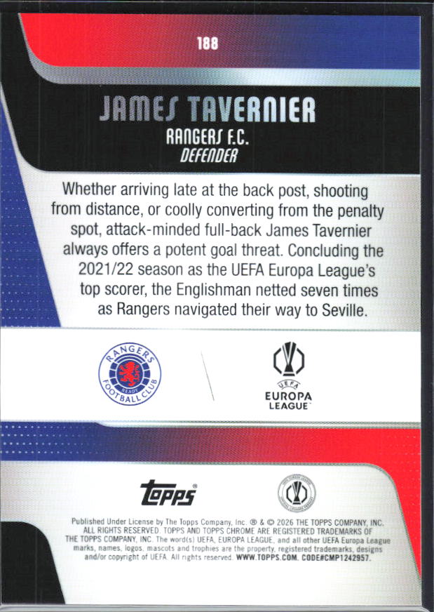 James Tavernier – 2025-26 Topps Chrome UEFA Club Competitions #188 – baksida