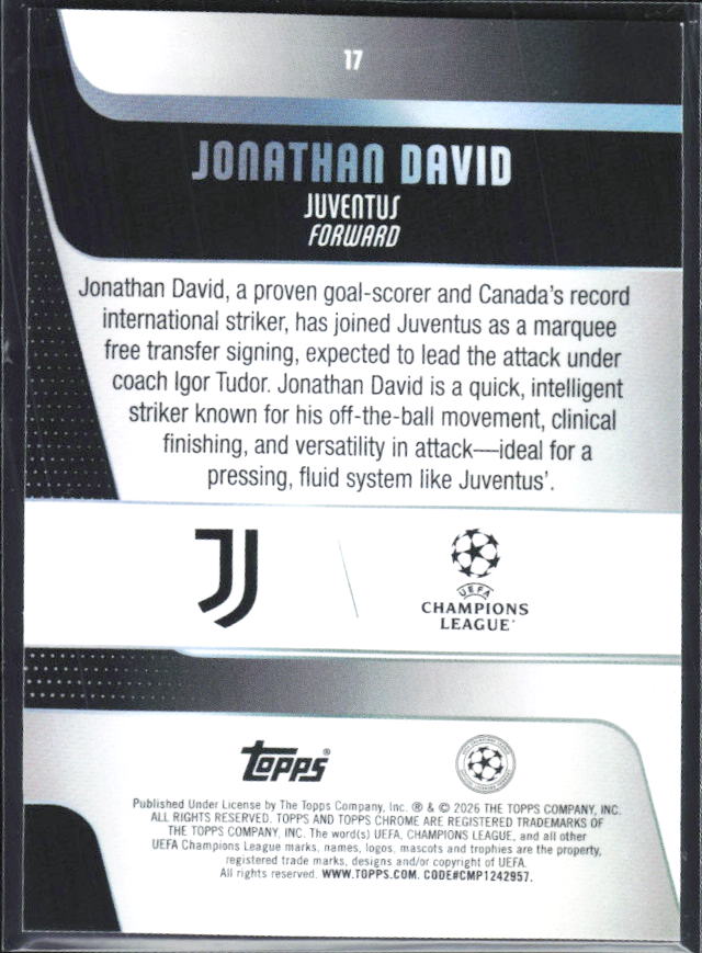 Jonathan David – 2025-26 Topps Chrome UEFA Club Competitions #17 – baksida