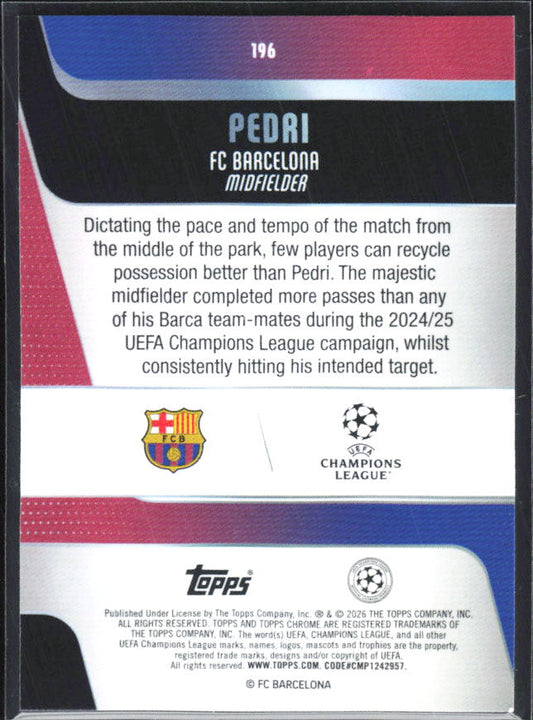Pedri – 2025-26 Topps Chrome UEFA Club Competitions #196 – baksida