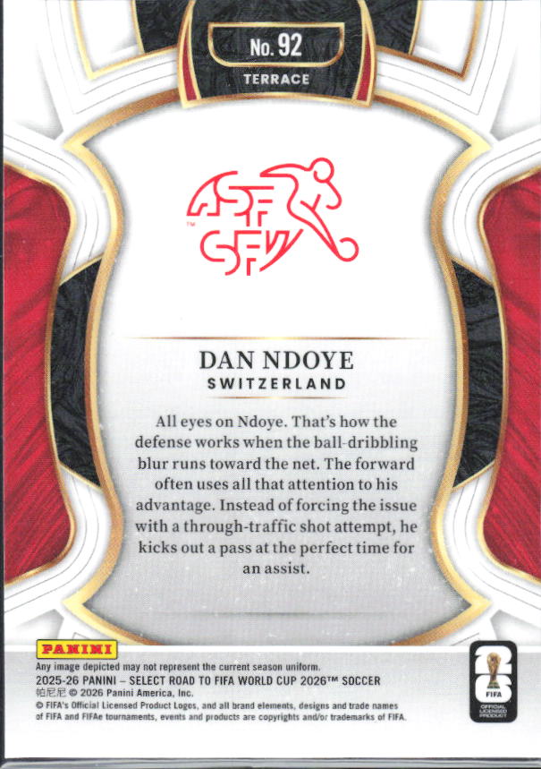 Dan Ndoye – 2025-26 Panini Select Road to FIFA World Cup #92 Terrace – baksida