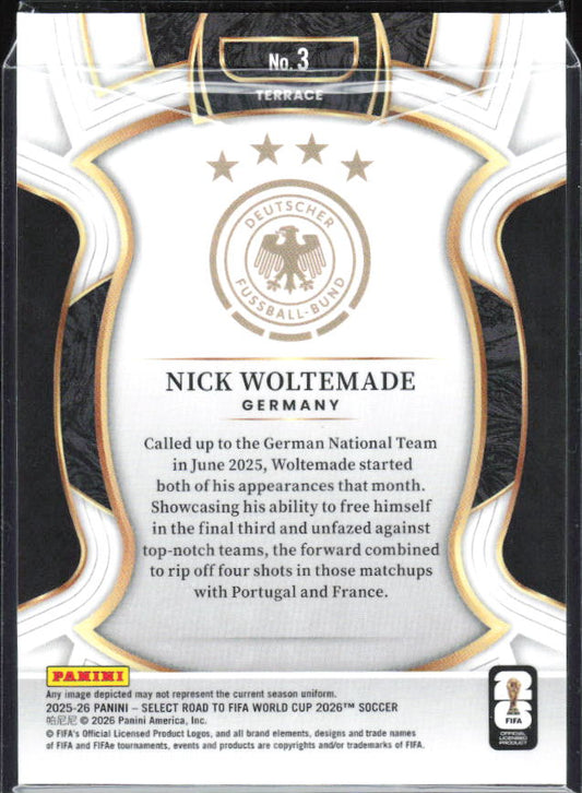 Nick Woltemade – 2025-26 Panini Select Road to FIFA World Cup #3 Terrace – baksida