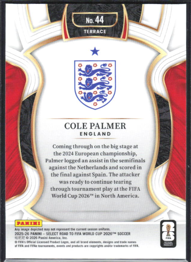 Cole Palmer – 2025-26 Panini Select Road to FIFA World Cup #44 Terrace – baksida