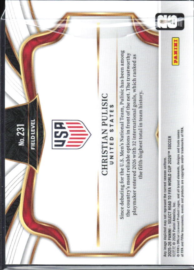 Christian Pulisic – 2025-26 Panini Select Road to FIFA World Cup #231 Field Level – baksida