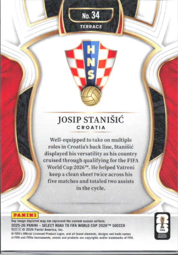 Josip Stanišić – 2025-26 Panini Select Road to FIFA World Cup #34 Terrace – baksida